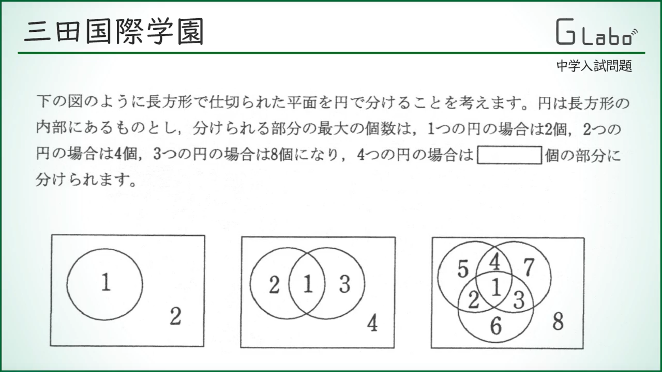 三田国際】円を4つ重ねると何個に分かれる？ | ジーニアス 中学受験専門塾